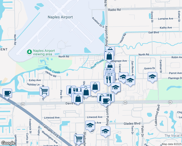 map of restaurants, bars, coffee shops, grocery stores, and more near 1015 Oak Forest Drive in Naples