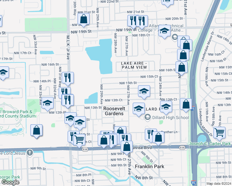 map of restaurants, bars, coffee shops, grocery stores, and more near 2820 Northwest 14th Court in Fort Lauderdale