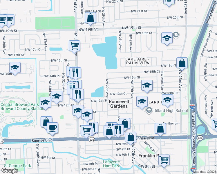 map of restaurants, bars, coffee shops, grocery stores, and more near 1441 Northwest 29th Avenue in Fort Lauderdale