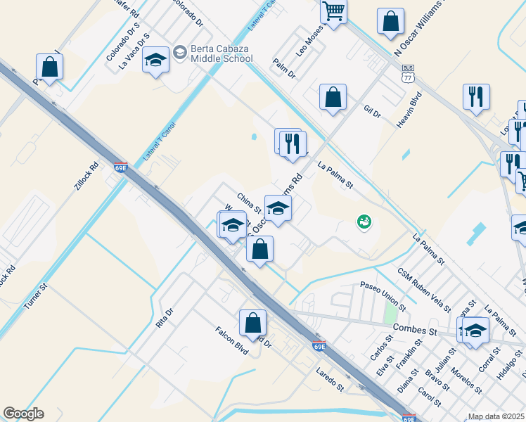 map of restaurants, bars, coffee shops, grocery stores, and more near 400 S Oscar Williams Rd in San Benito