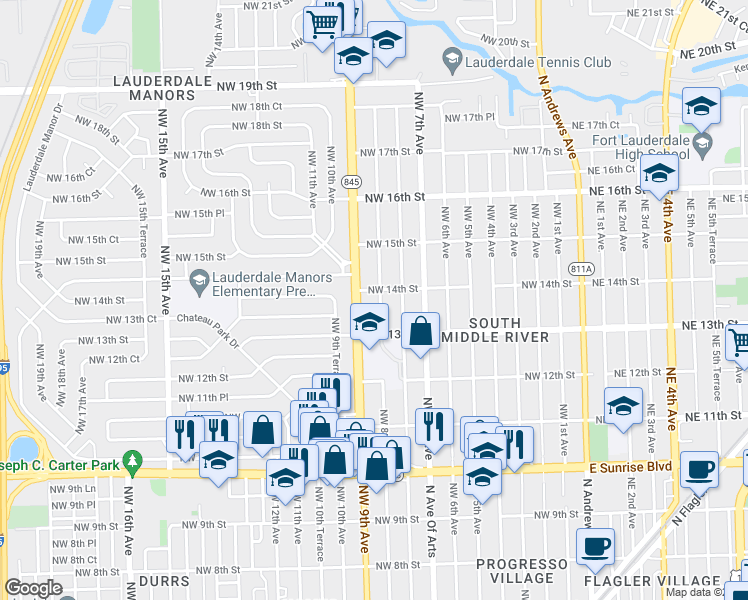 map of restaurants, bars, coffee shops, grocery stores, and more near 1337 Northwest 8th Avenue in Fort Lauderdale