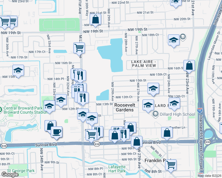 map of restaurants, bars, coffee shops, grocery stores, and more near 1441 Northwest 29th Avenue in Fort Lauderdale