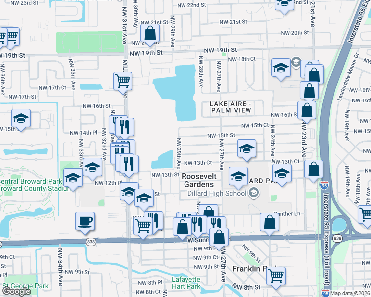 map of restaurants, bars, coffee shops, grocery stores, and more near 2820 Northwest 14th Court in Fort Lauderdale