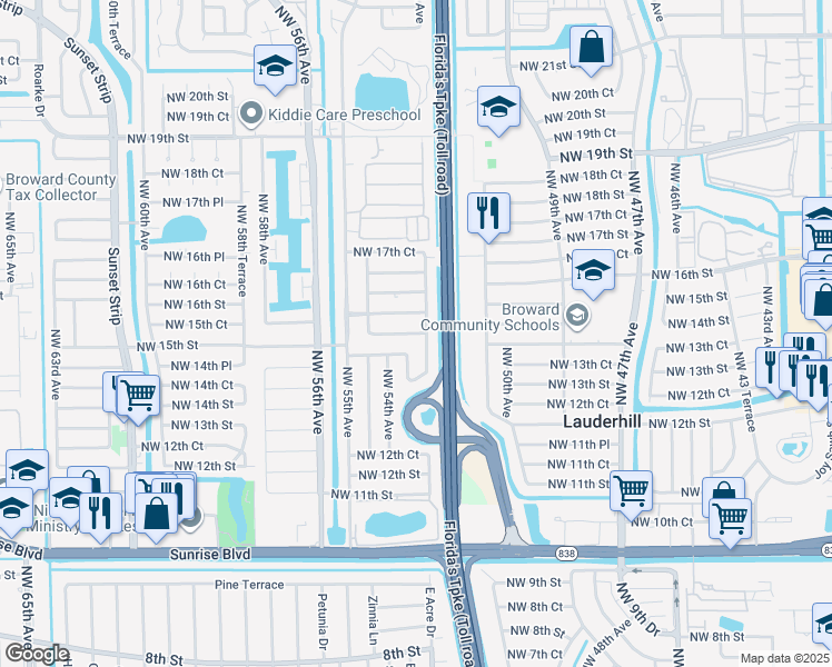 map of restaurants, bars, coffee shops, grocery stores, and more near 1514 Northwest 52nd Avenue in Lauderhill