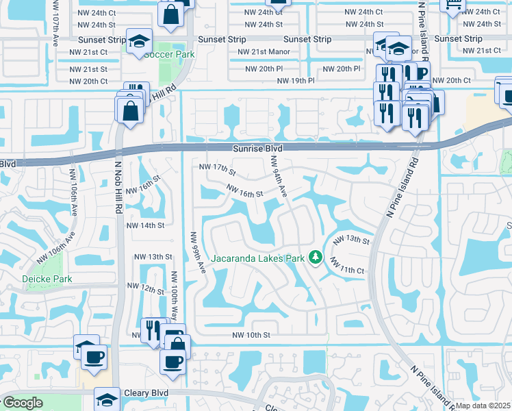 map of restaurants, bars, coffee shops, grocery stores, and more near 1560 Northwest 96th Avenue in Plantation