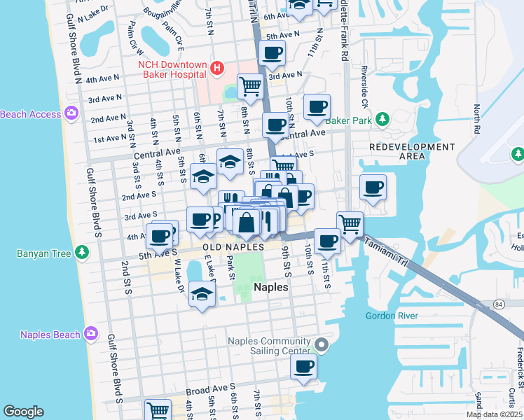 map of restaurants, bars, coffee shops, grocery stores, and more near 300 8th Street South in Naples