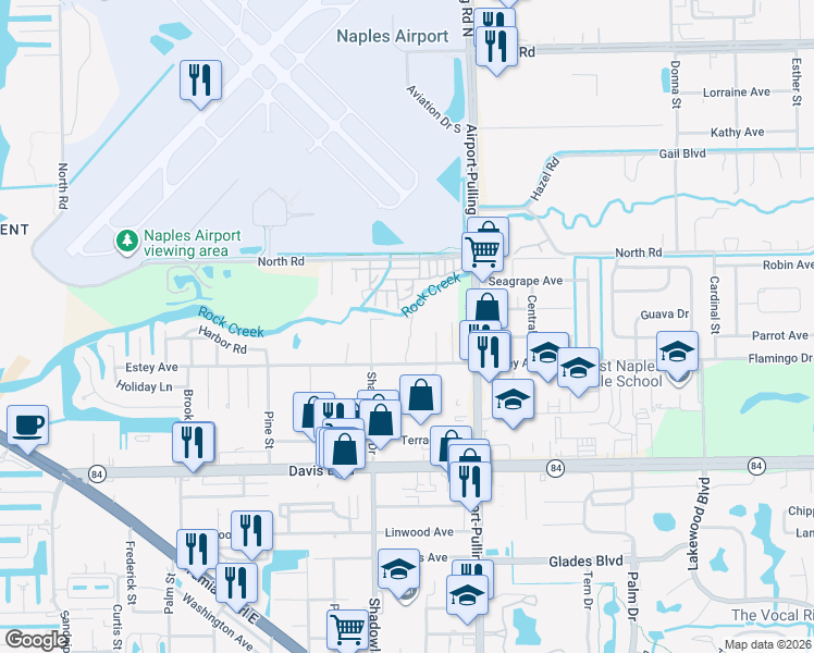 map of restaurants, bars, coffee shops, grocery stores, and more near 1017 Oak Forest Drive in Naples