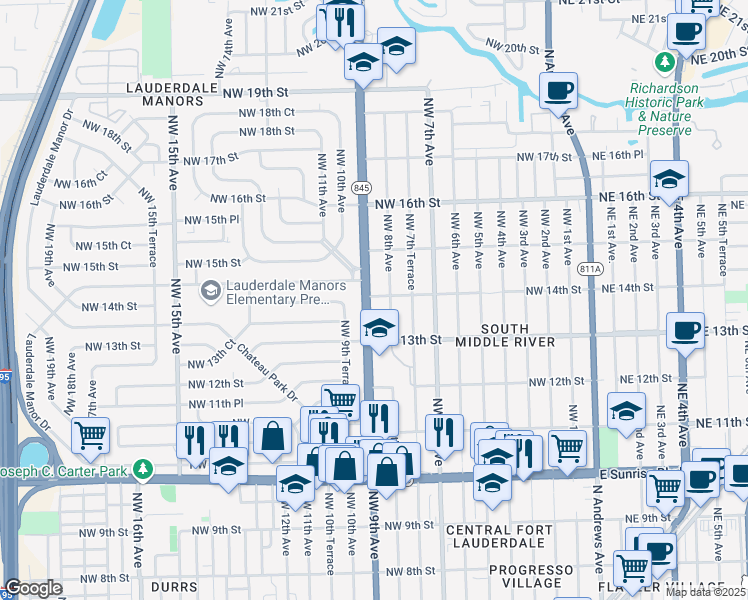 map of restaurants, bars, coffee shops, grocery stores, and more near 1340 Northwest 9th Avenue in Fort Lauderdale