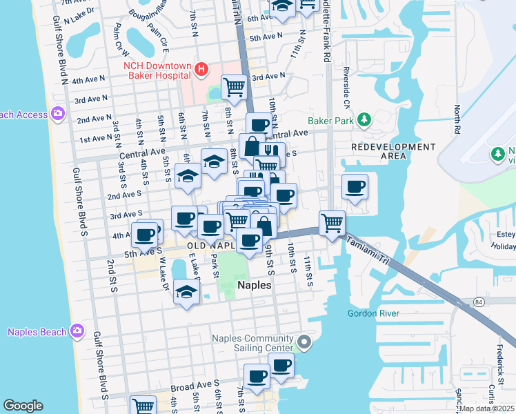map of restaurants, bars, coffee shops, grocery stores, and more near 355 U.S. 41 in Naples