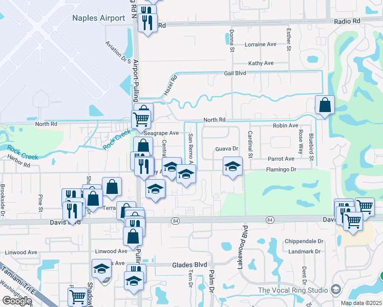 map of restaurants, bars, coffee shops, grocery stores, and more near 1046 San Remo Avenue in Naples