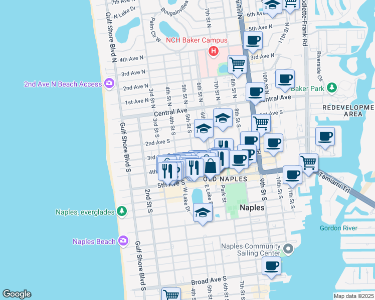 map of restaurants, bars, coffee shops, grocery stores, and more near 477 3rd Avenue South in Naples