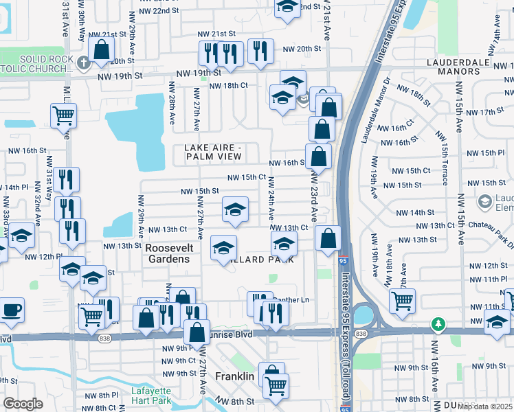 map of restaurants, bars, coffee shops, grocery stores, and more near 1411 Northwest 24th Terrace in Fort Lauderdale