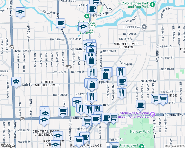 map of restaurants, bars, coffee shops, grocery stores, and more near 1336 Northeast 4th Avenue in Fort Lauderdale