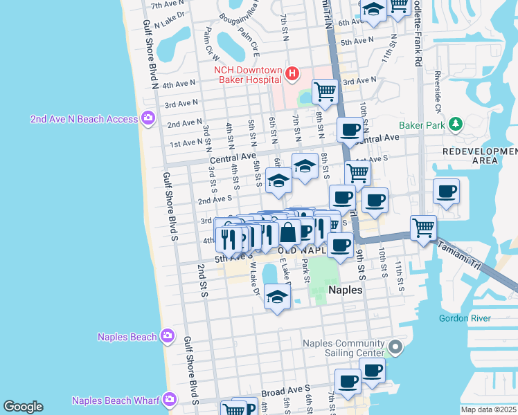 map of restaurants, bars, coffee shops, grocery stores, and more near 477 3rd Avenue South in Naples