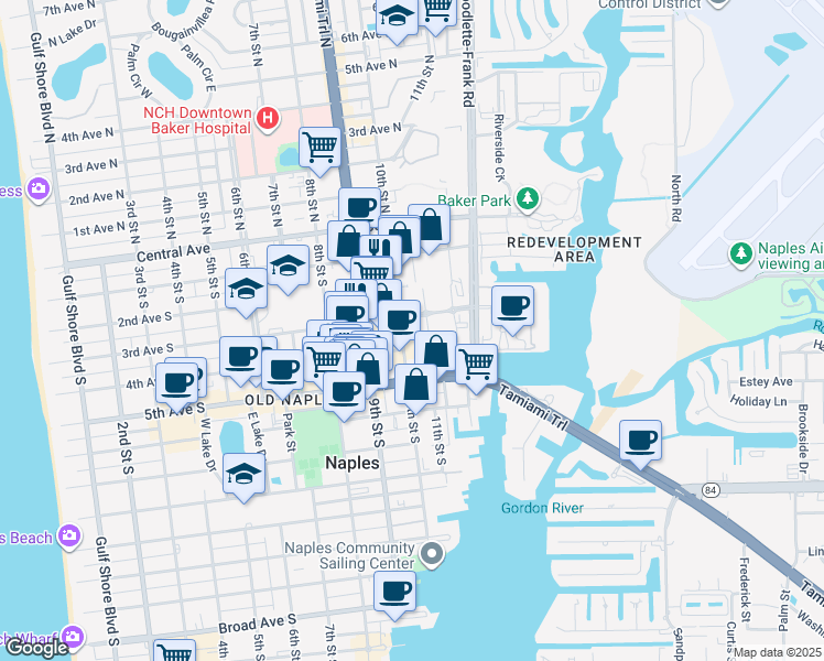map of restaurants, bars, coffee shops, grocery stores, and more near 1130 3rd Avenue South in Naples