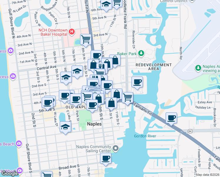 map of restaurants, bars, coffee shops, grocery stores, and more near 1130 3rd Avenue South in Naples