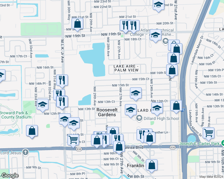map of restaurants, bars, coffee shops, grocery stores, and more near 2730 Northwest 14th Court in Fort Lauderdale
