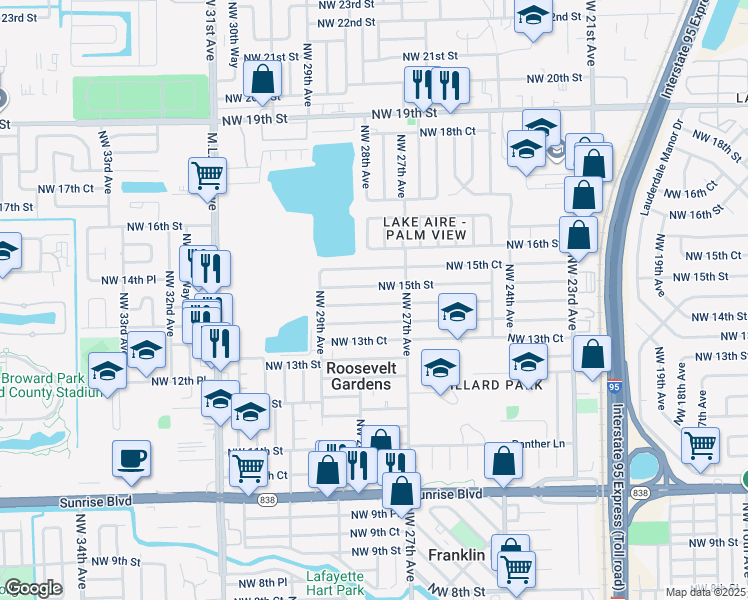 map of restaurants, bars, coffee shops, grocery stores, and more near 2730 Northwest 14th Court in Fort Lauderdale