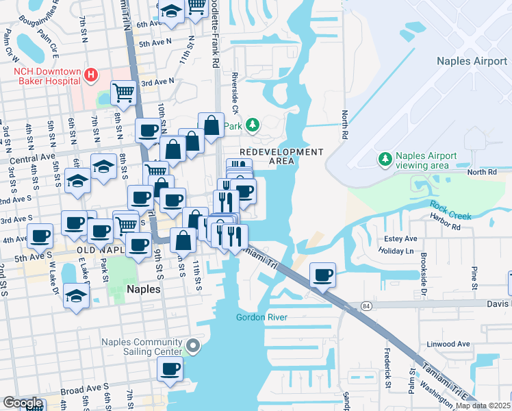 map of restaurants, bars, coffee shops, grocery stores, and more near 499 Bayfront Place in Naples