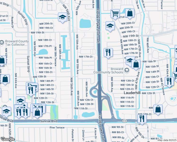 map of restaurants, bars, coffee shops, grocery stores, and more near 5325 Northwest 15th Court in Lauderhill