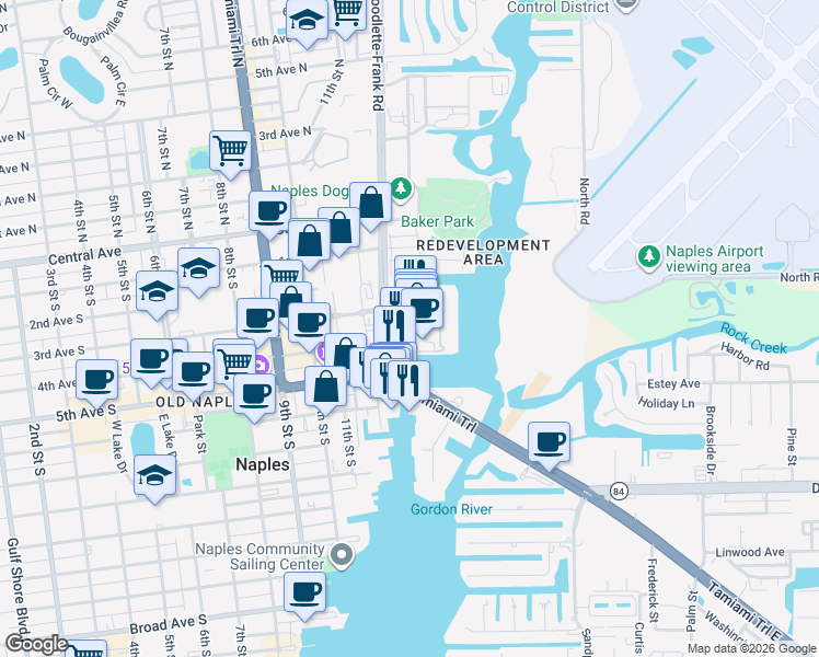 map of restaurants, bars, coffee shops, grocery stores, and more near 469 Bayfront Place in Naples