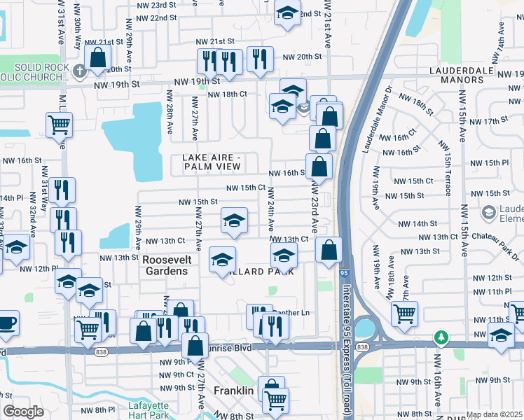map of restaurants, bars, coffee shops, grocery stores, and more near 1411 Northwest 24th Terrace in Fort Lauderdale