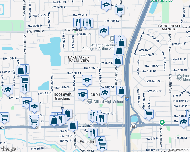 map of restaurants, bars, coffee shops, grocery stores, and more near 2401 Northwest 14th Court in Fort Lauderdale