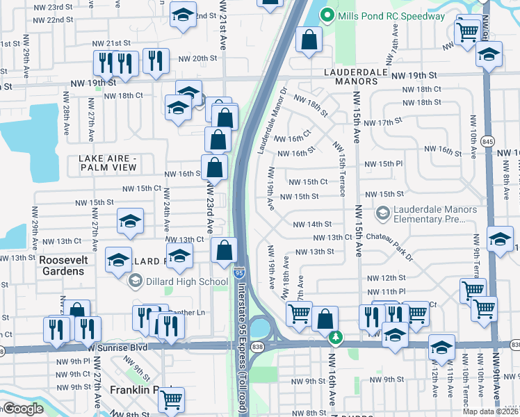 map of restaurants, bars, coffee shops, grocery stores, and more near 1762 Lauderdale Manor Drive in Fort Lauderdale