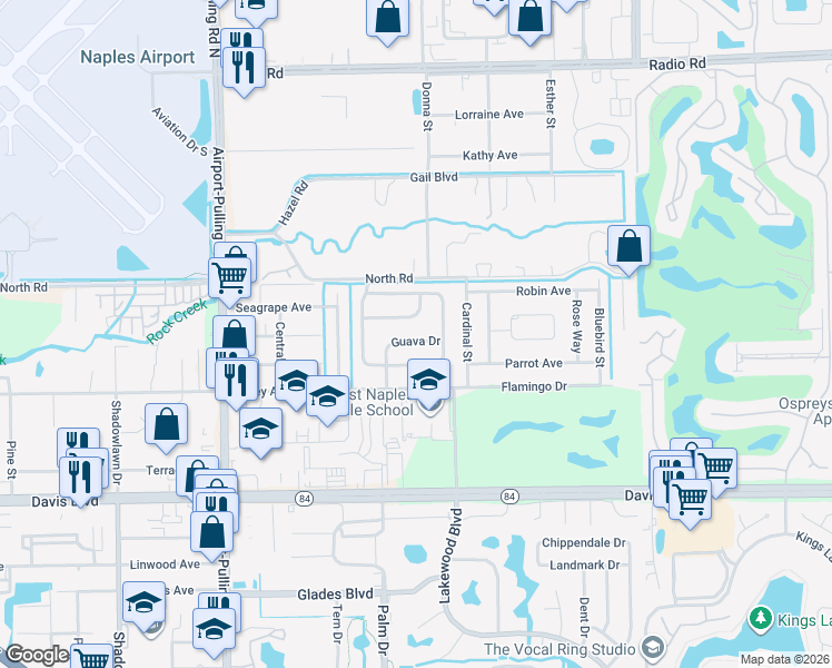 map of restaurants, bars, coffee shops, grocery stores, and more near 4075 Coconut Circle North in Naples
