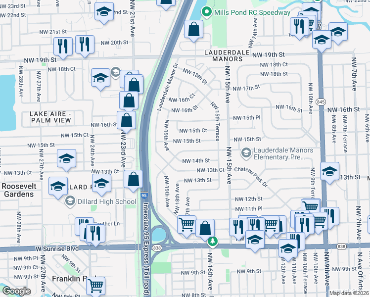 map of restaurants, bars, coffee shops, grocery stores, and more near 1633 Northwest 14th Street in Fort Lauderdale