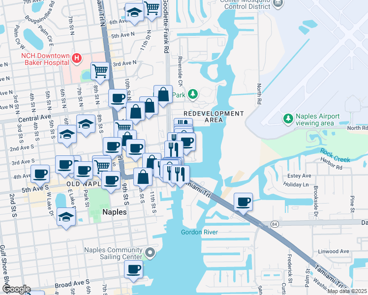 map of restaurants, bars, coffee shops, grocery stores, and more near 499 Bayfront Place in Naples