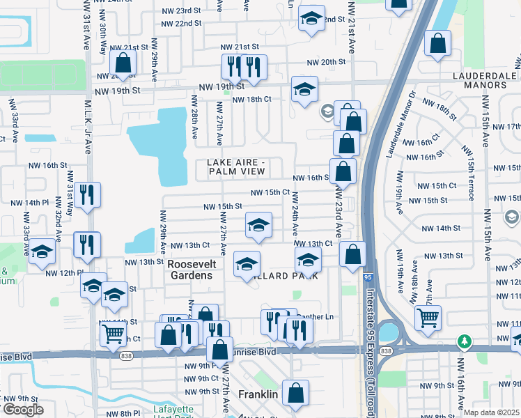 map of restaurants, bars, coffee shops, grocery stores, and more near 2540 Northeast 15th Avenue in Pompano Beach