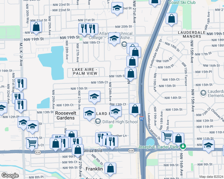 map of restaurants, bars, coffee shops, grocery stores, and more near 2340 Northwest 15th Court in Fort Lauderdale