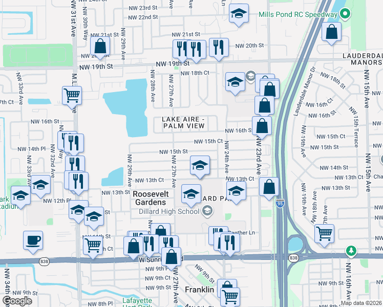 map of restaurants, bars, coffee shops, grocery stores, and more near 2540 Northeast 15th Avenue in Pompano Beach