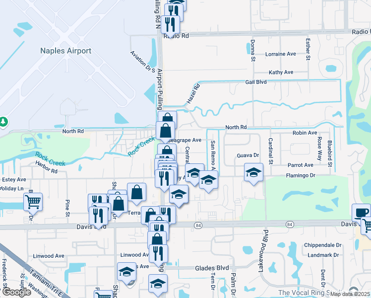 map of restaurants, bars, coffee shops, grocery stores, and more near 3430 Seagrape Avenue in Naples