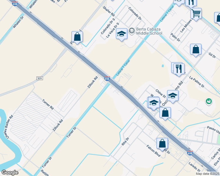 map of restaurants, bars, coffee shops, grocery stores, and more near 2053 West Expressway 83 in San Benito