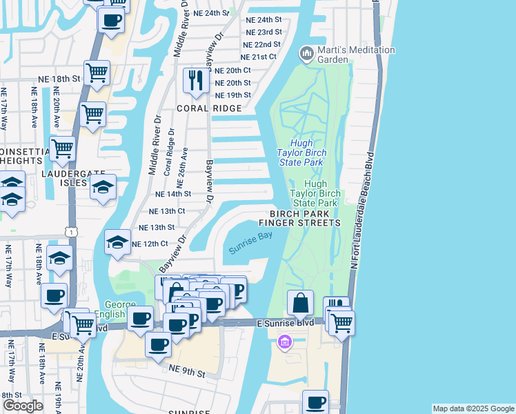 map of restaurants, bars, coffee shops, grocery stores, and more near 2756 Northeast 14th Street in Fort Lauderdale