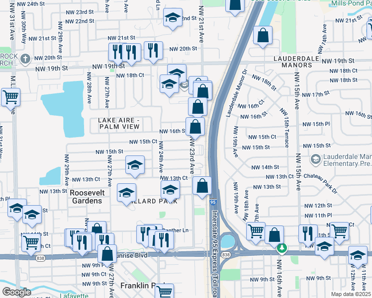 map of restaurants, bars, coffee shops, grocery stores, and more near 2308 Northwest 15th Court in Fort Lauderdale