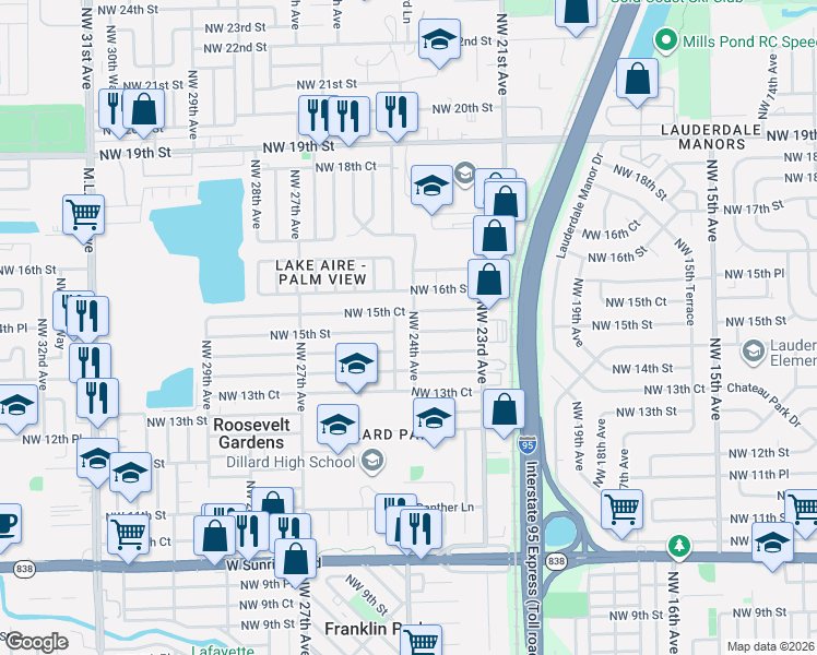 map of restaurants, bars, coffee shops, grocery stores, and more near 2401 Northwest 15th Street in Fort Lauderdale