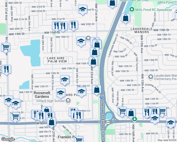 map of restaurants, bars, coffee shops, grocery stores, and more near 2308 Northwest 15th Court in Fort Lauderdale