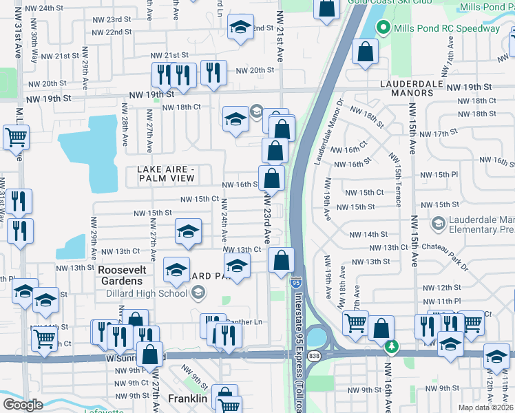 map of restaurants, bars, coffee shops, grocery stores, and more near 2308 Northwest 15th Court in Fort Lauderdale