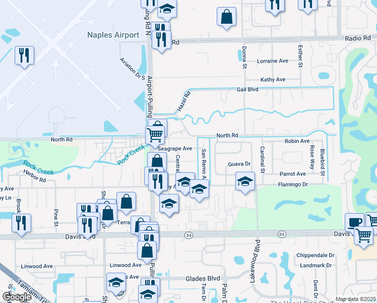 map of restaurants, bars, coffee shops, grocery stores, and more near 3586 Seagrape Avenue in Naples