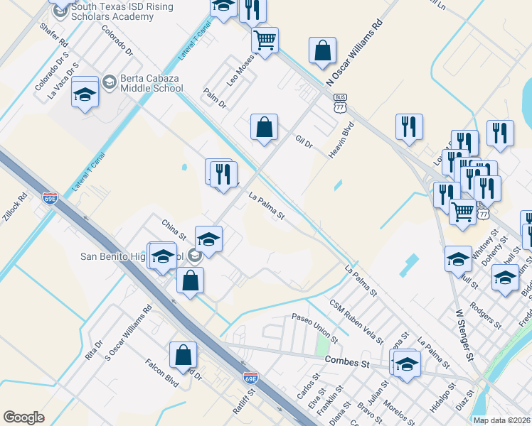 map of restaurants, bars, coffee shops, grocery stores, and more near 2325 Woolam Road in San Benito