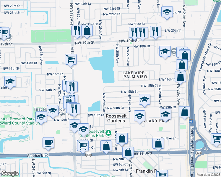 map of restaurants, bars, coffee shops, grocery stores, and more near 2824 Northwest 15th Court in Fort Lauderdale