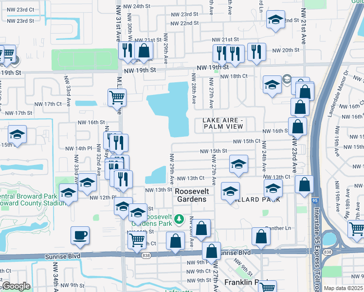 map of restaurants, bars, coffee shops, grocery stores, and more near 2824 Northwest 15th Court in Fort Lauderdale