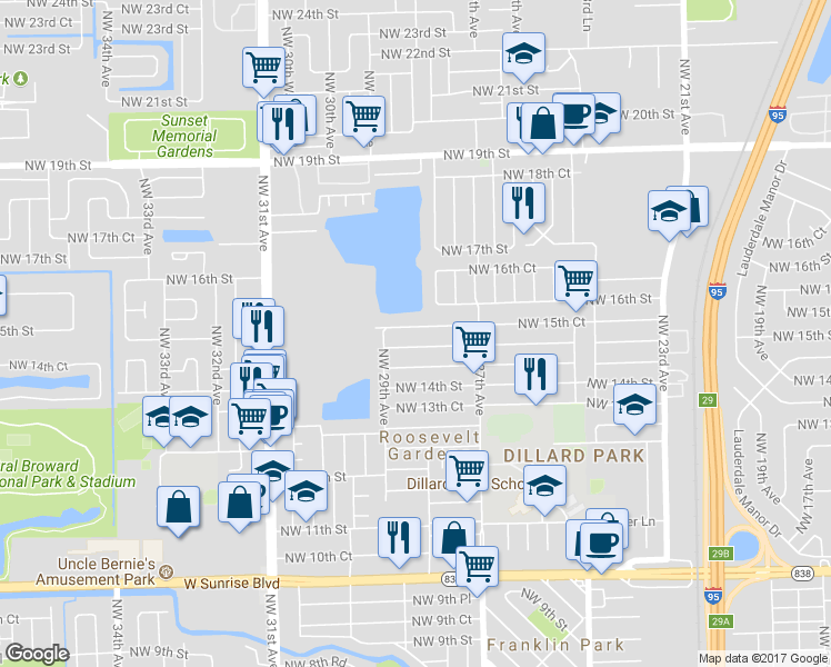 map of restaurants, bars, coffee shops, grocery stores, and more near 2824 Northwest 15th Court in Fort Lauderdale