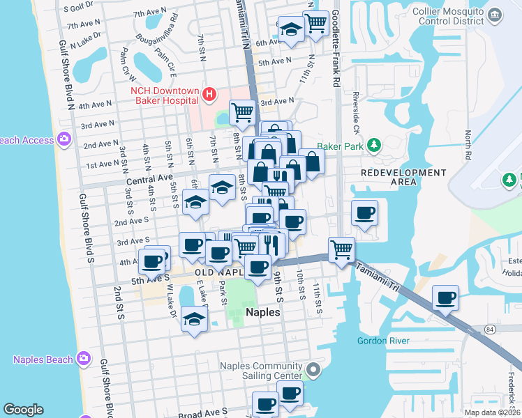 map of restaurants, bars, coffee shops, grocery stores, and more near 231 9th Street South in Naples