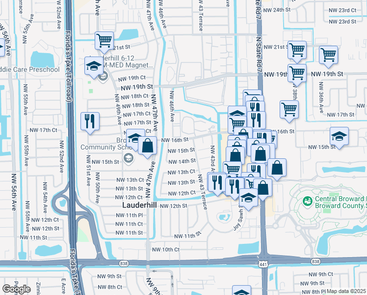 map of restaurants, bars, coffee shops, grocery stores, and more near 4411 Northwest 15th Street in Lauderhill