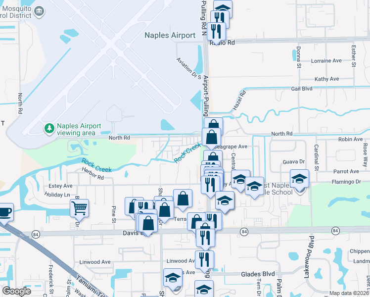 map of restaurants, bars, coffee shops, grocery stores, and more near 3120 North Road in Naples