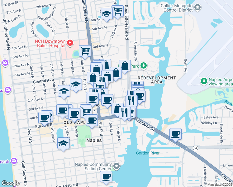 map of restaurants, bars, coffee shops, grocery stores, and more near 1135 3rd Avenue South in Naples